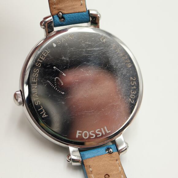 Fossil Heather Silver Tone Womens 42mm Watch Blue Leather ES3279 w New Battery - Picture 12 of 12